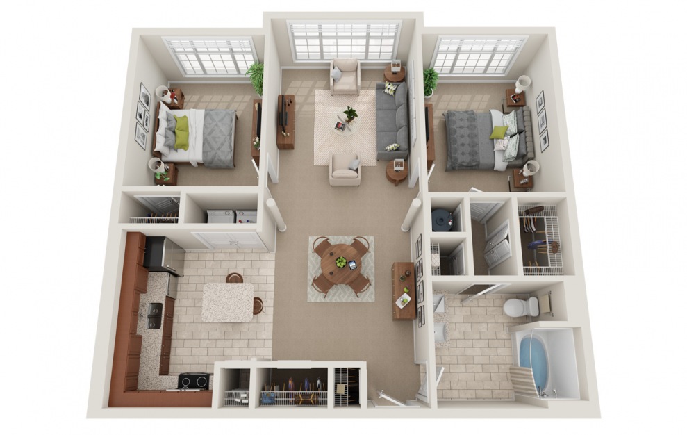 Springvale Loft - 2 bedroom floorplan layout with 1 bath and 1223 square feet. (Floor 1)